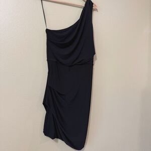 Joeffer Caoc Black One Shoulder Draped Cocktail Dress Women's L